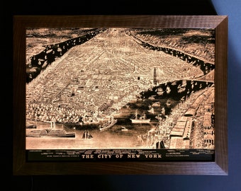Vintage Manhattan Illuminated Map: NYC Wall Art Sculpture