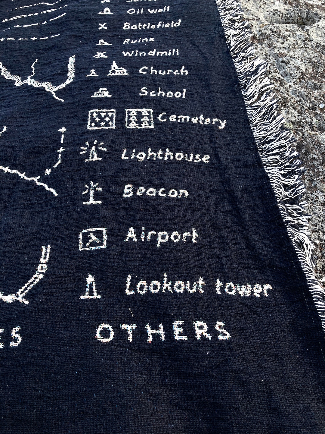 Map Key Black & White Map Blanket, 100% Cotton Woven Throw - Etsy