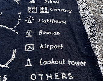 Map key black & white map blanket, 100% Cotton Woven Throw