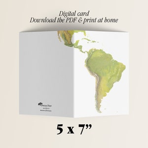 Printable map greeting card "South America": 5x7" digital download