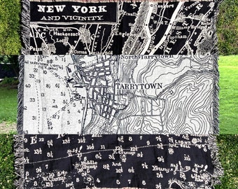 Custom Black & White Map Blanket, 100% Cotton Woven Throw