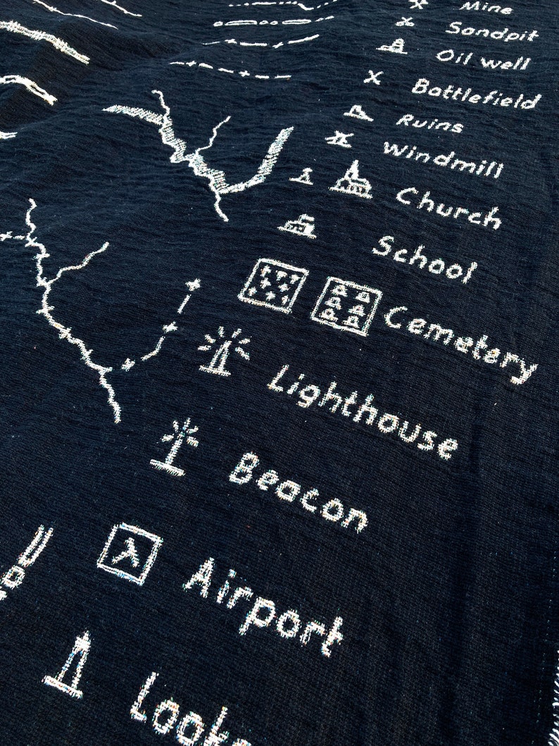 Map Key Black & White Map Blanket, 100% Cotton Woven Throw - Etsy