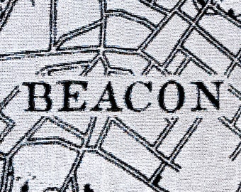 Beacon, NY Black & White Map Blanket, 100% Cotton Woven Throw