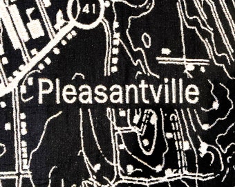 Pleasantville, New York Black & White Map Blanket | 100% Cotton Woven Throw | Wall Hanging | Map Art | Couch Cover | Unique Textile Gift