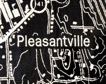 Pleasantville, New York Black & White Map Blanket, 100% Cotton Woven Throw