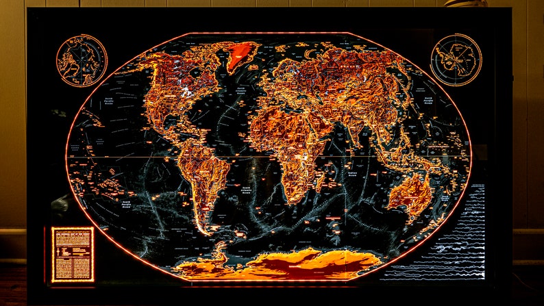 Physical Map of the World 2022 illuminated atlas plate  image 1