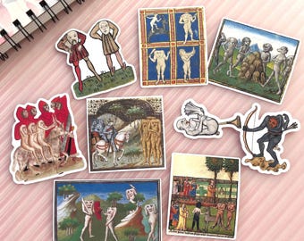 8 Pcs Medieval Blemmyes Sticker Pack: Headless Men Weird Art Journal Supplies