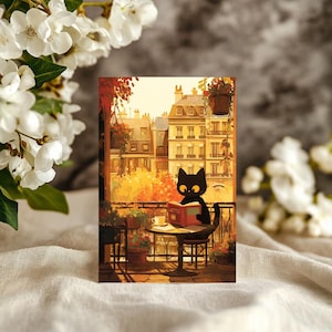 Sticker livre de lecture Black Cat cafe, carte postale Plus d'espresso moins depresso, art mural de cuisine rétro, les gens impriment plus tard,