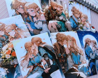 Juego de pegatinas de postales de caballeros y princesas, mini impresiones de pared de anime