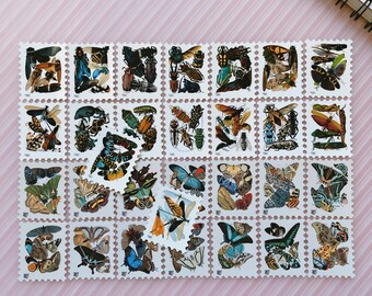 Pegatinas de sellos de insectos, 30 unidades, estilo vintage, con mariposas, polillas, entomología, para agendas, planificadores y álbumes de recortes.
