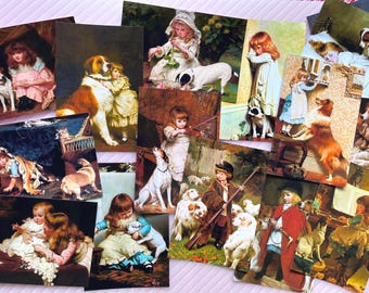 Juego de postales de Charles Burton Barber (16 unidades), impresiones artísticas para niños, perros y gatos