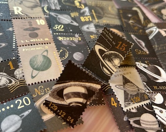 Planetary Gold Foil Washi Stamp Sticker Pack 60 PCS , Vintage Astronomy Series Stickers