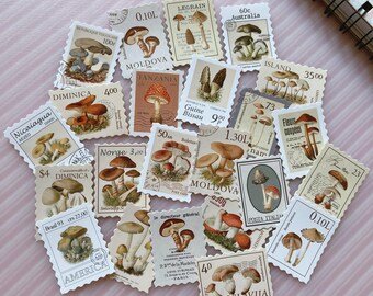 23 Vintage Mushroom Postage Stamp Stickers, Cottagecore Mushroom Sticker Pack , Junk Journal, Scrapbooking, Botanical Ephemera & Nature Deco