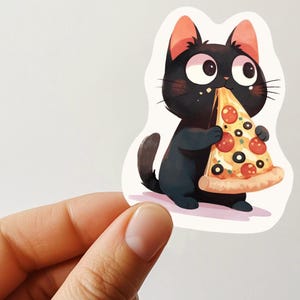 Pizza zuerst Menschen später gestanzt, Katzenpostkarte, schwarze Katze isst Pizza, Katzenfutter Postkarte, süße Katze Küche UNGERAHMT Wandkunst