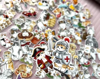 100 Pcs Kawaii Cat Stickers: Pirate, Astronaut, Wizard Kitten Decals (Vinyl)