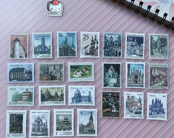Vintage Castle Stamp Stickers: Retro Travel Scrapbooking Stickers
