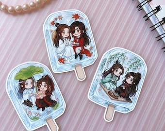 Chibi BL Couple Ice Pop Stickers, Danmei Summer Frozen Treat Vinyl Decals