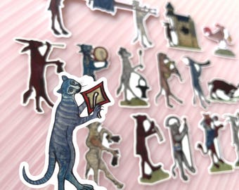 Medieval Animal Music Stickers, Illuminated Manuscript Style, 15 PCS