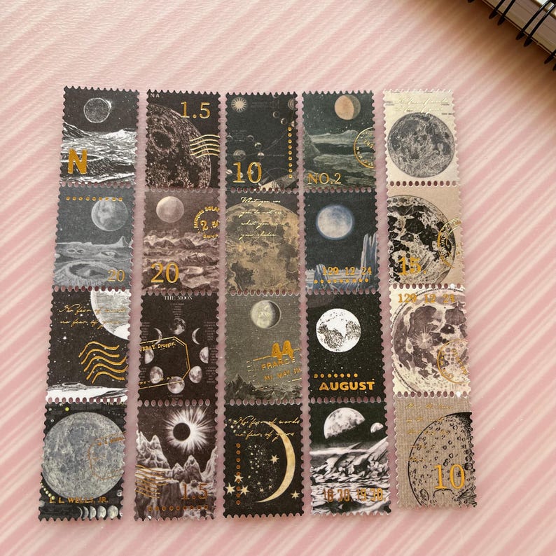Moon Foil Washi Stamp Sticker Pack 60PCS: Galaxy, Planets, Space ...