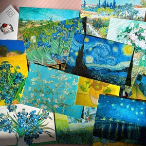 Conjunto de postales de pinturas de Vincent Van Gogh, impresiones de pinturas al óleo impresionistas, postales artísticas, impresiones de Noche estrellada, Terraza de cafetería, Lirios, Girasoles