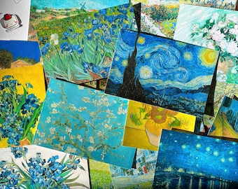 Van Gogh Postcard Set: Impressionist Art Prints, Starry Night, Irises, sunflower