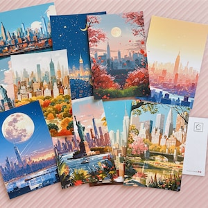 10 pcs United States city set of Sticker and Postcard,New york Travel prints,USA landmark Home Decor Wall Art,Manhattan Skyline Artwork