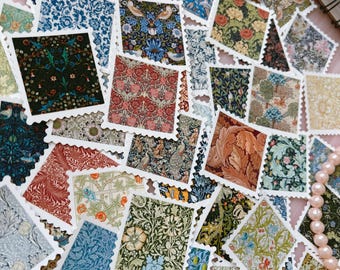 William Morris Floral Stamp Stickers 48PCS : Vintage Cottagecore Journaling Supplies