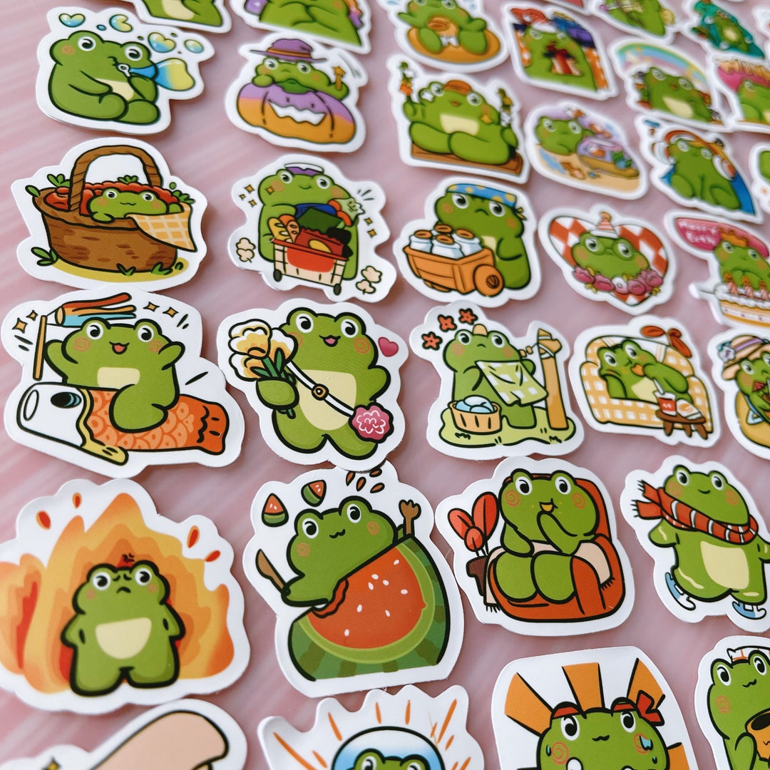 Kawaii Frog Sticker Set: Waterproof Laptop Decals - Etsy
