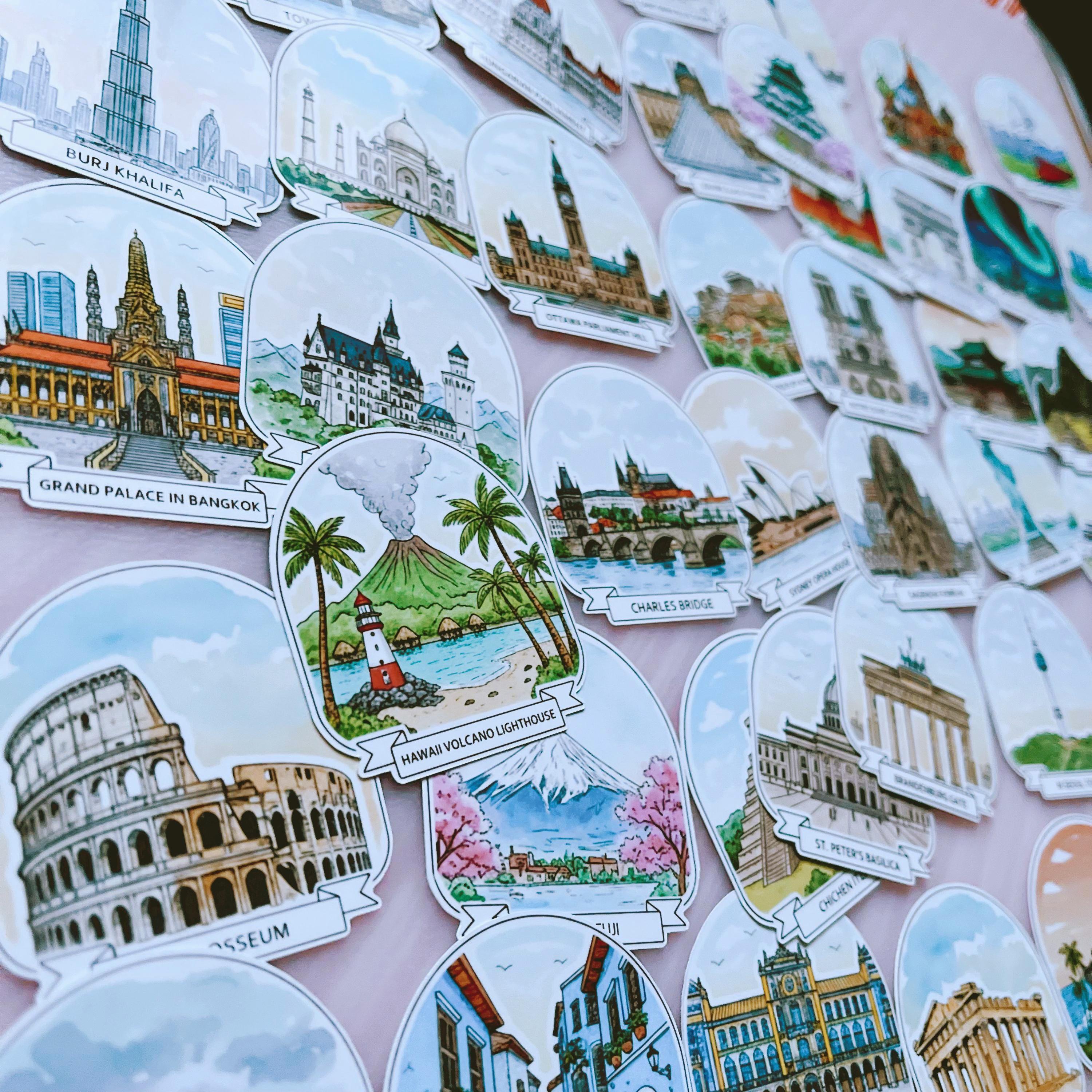 World Landmark Sticker Pack, Global Travel Scrapbook and Planner ...