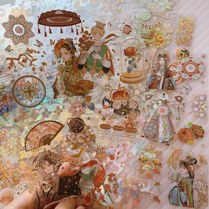 8 Arten 3D-Goldfolie niedlichen Aufkleber Blatt, Transparent PET Journal Aufkleber, Scrapbook dekorative holographische ästhetische Aufkleber, Laptop Aufkleber