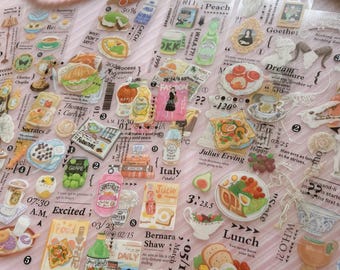 Vintage Food Stickers, Retro Scrapbooking, Journaling PET Stickers