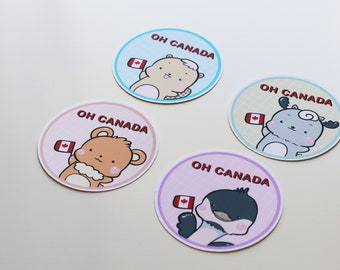 Canada Day Animal Stickers – Kawaii Waterproof Vinyl Decals, 4pcs