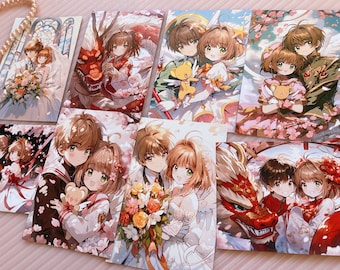 Magical Girl Anime postcards,Chibi prints,Cute Sakura girl sticker/postcard set,Kawaii mini wall art, Shojo manga print