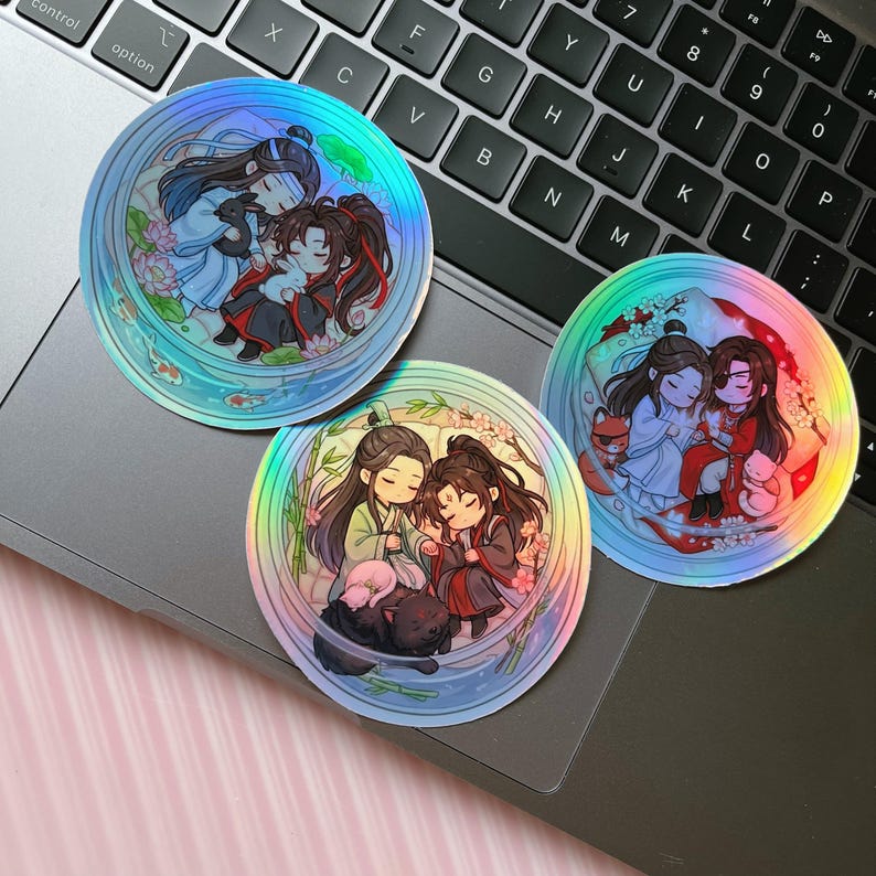 Danmei Chibi Holographic Stickers, BL 3inches Laptop Decals image 11