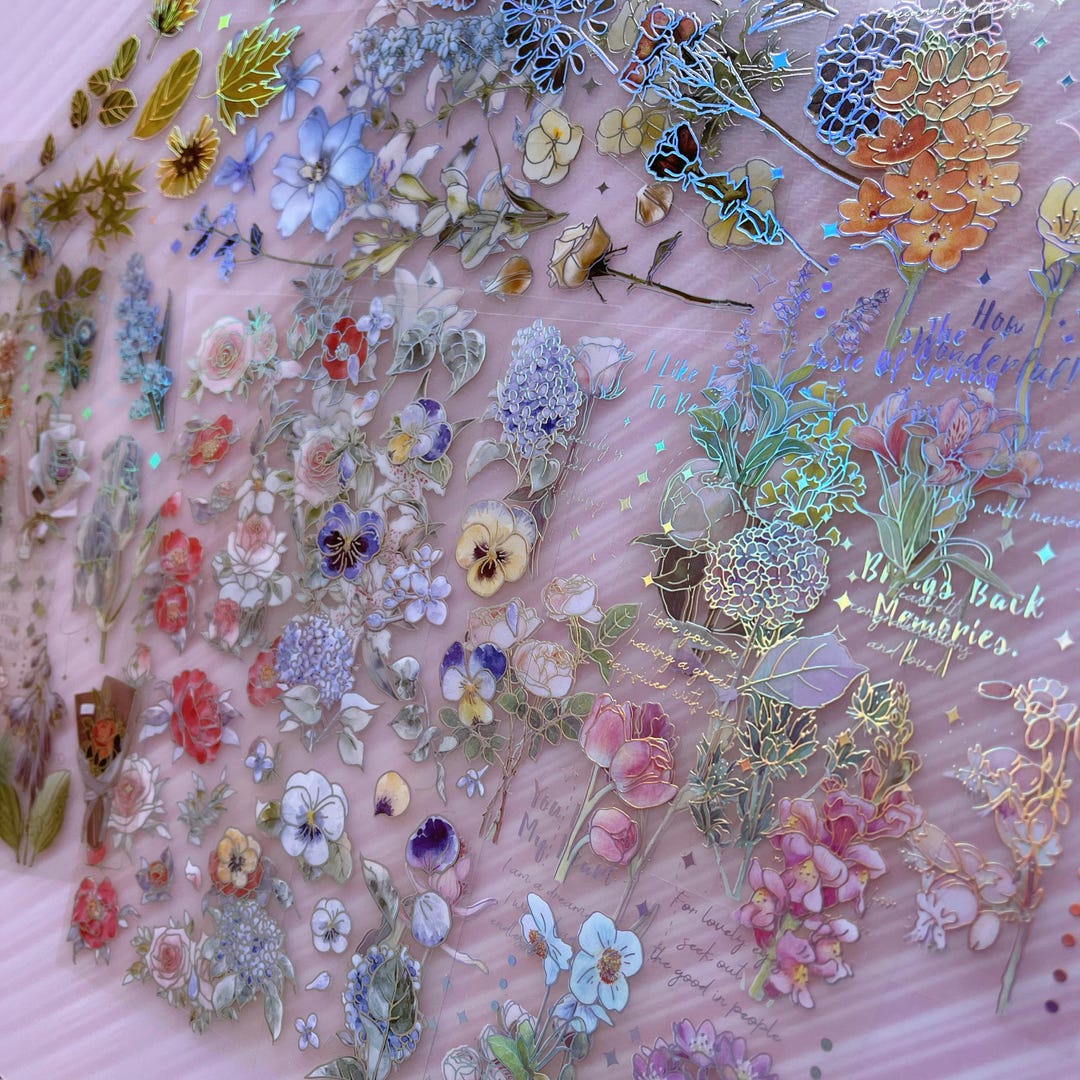 Silver Flower Sticker 3D Silver Foil Flower Stickers: PET Transparent Journal Scrapbook ...
