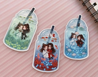 Pegatinas Danmei Chibi Bubble Tea MDZS TGCF, calcomanías para laptop de 3 pulgadas