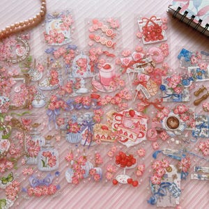 Folhas de adesivos de flores de cerejeira fofas, pacote de adesivos de PET de série de plantas retrô para decoração de diário de scrapbooking, adesivo de cartão DIY romântico