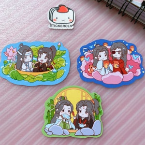 Pegatinas de la trilogía familiar MXTX, 2 estilos y 2 tamaños mdzs, svsss, calcomanías chibi tgcf, calcomanías de Cdrama, The Untamed, calcomanías de anime boy love danmei