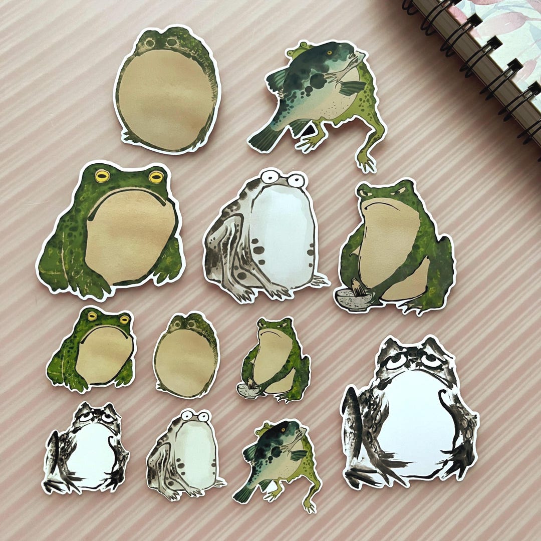 Frog Sticker Set, Toad Ink Painting Vinyl Decals - Etsy