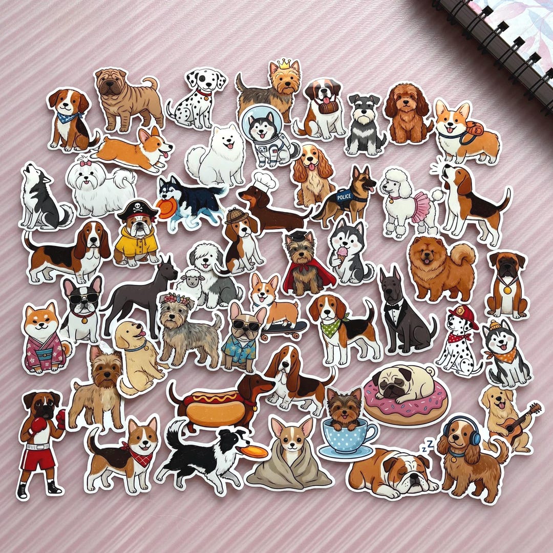 50 Pcs Cartoon Dog Stickers: Vinyl Puppy Sticker Set - Etsy