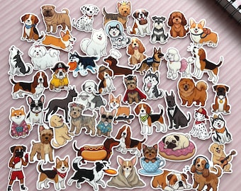 50-delige cartoon hondenstickers: vinyl puppystickerset