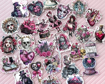 Gothic Heart Rose knight Sticker Pack: Dark Fantasy Journal Supplies