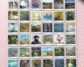 36-delig pakket Claude Monet-stempelstickers: impressionistisch kunstdagboek en plakboekbenodigdheden