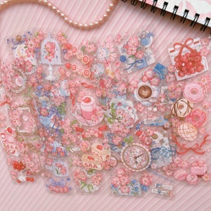 Niedliche Kirschblüten Aufkleber Blätter, Retro Sakura Serie PET Sticker Pack für Scrapbooking Journaling Dekoration, Romantische DIY Kartenaufkleber