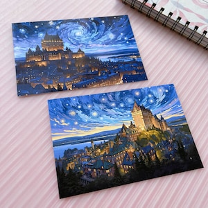 Noite estrelada em cartões postais de arte de Quebec, conjunto de cartões postais estilo pintura de Vincent Van Gogh, impressão de pintura a óleo impressionista, arte de parede CastleDecoration
