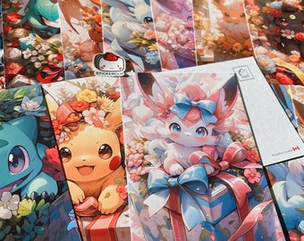 Anime postcard sticker set,Pokemon postcards,pokemon print, mini wall art prints, Eeveelution Greeting cards,Birthday Cards, Cute cards