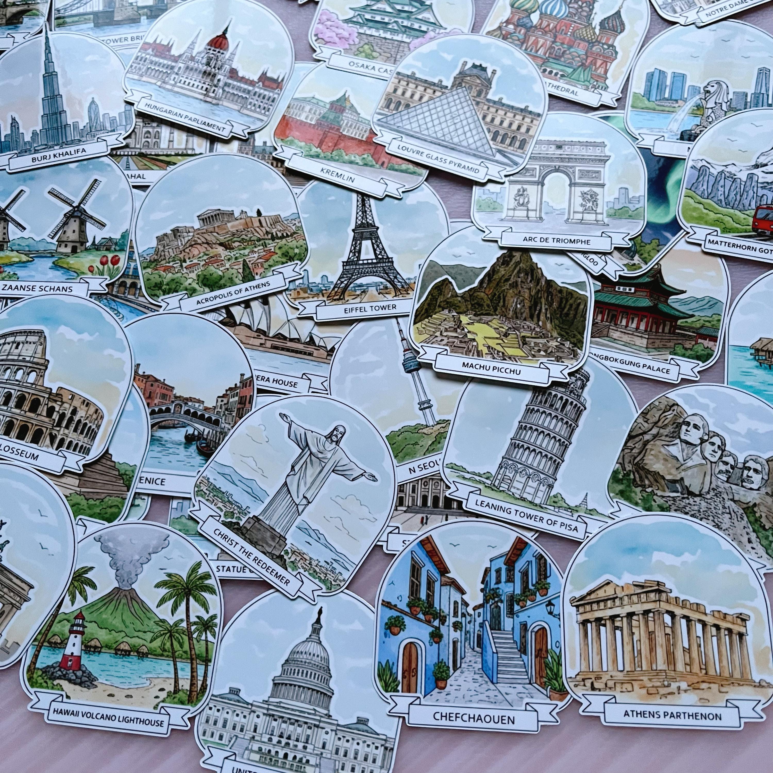 World Landmark Sticker Pack, Global Travel Scrapbook and Planner ...