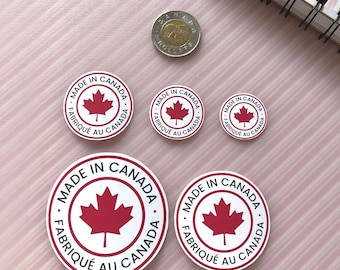 Pegatinas de hoja de arce hechas en Canadá: etiquetas de vinilo bilingües