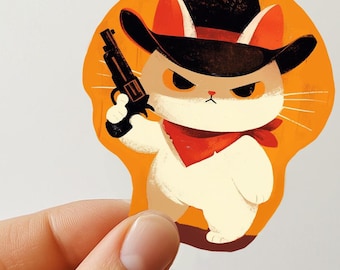 Cowboy Katze Aufkleber: Wilder Westen Sheriff Art, Laptop Aufkleber