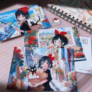 Postales de Brujita, Láminas artísticas de niña adorable, Mini decoración de pared, Diseño de gato negro kawaii - Stickerclip